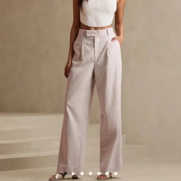 Banana Republic Factory Flax Wide Leg High-Rise Linen Blend Pant Sz 16 - Picture 1 of 9